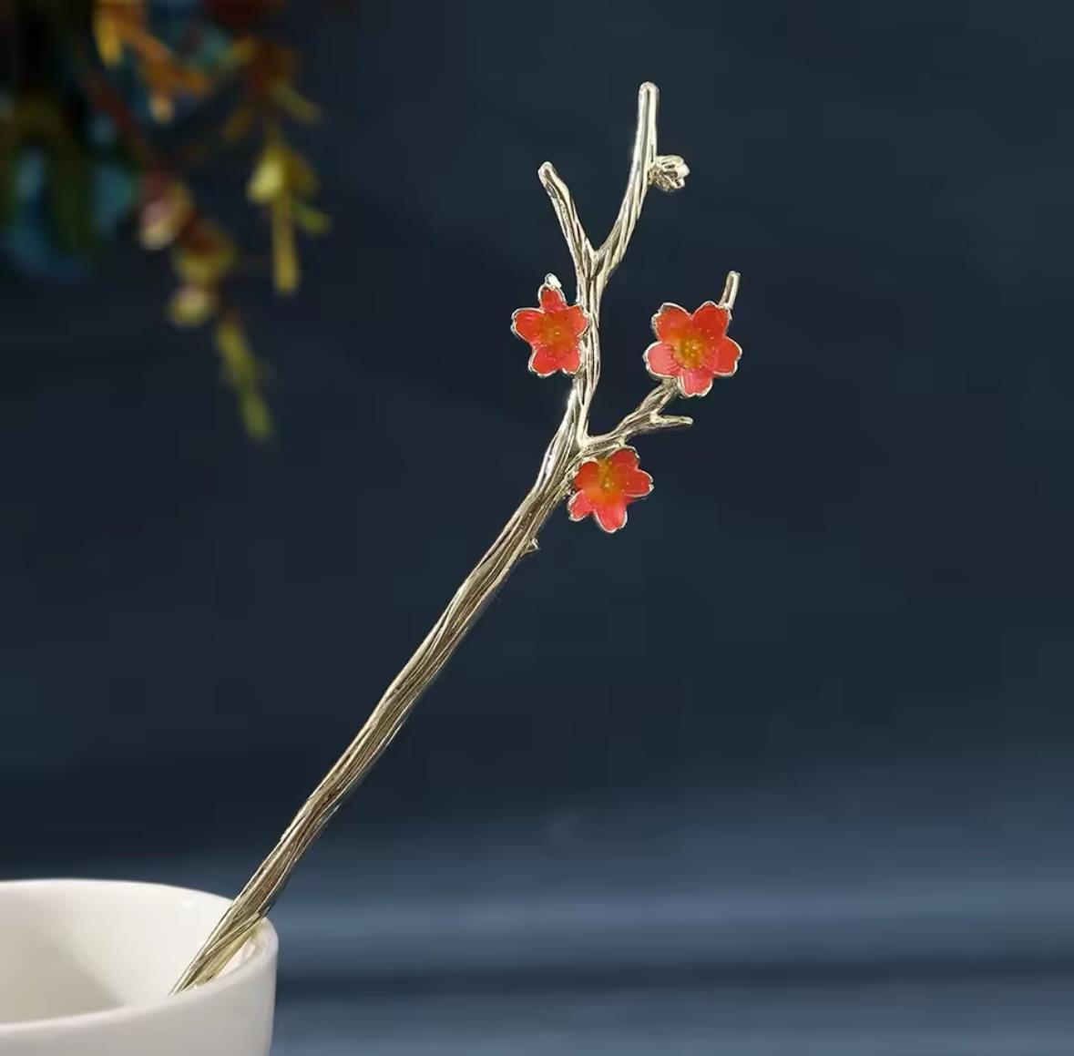 Mercan Turuncu Bahar Dalları Japon Topuz Çubuğu