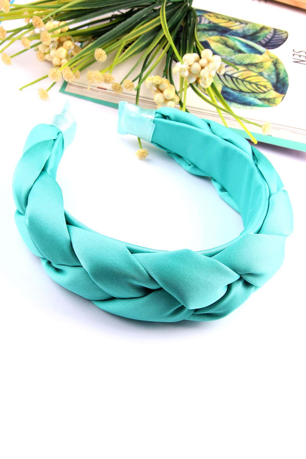 Mint Yeşil Kalın Örgülü Taç