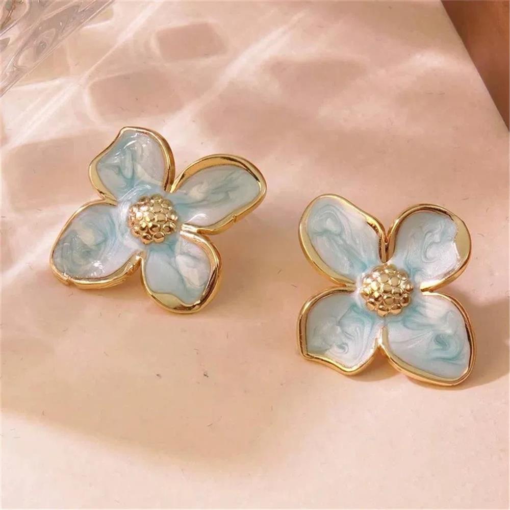 Mint Yeşil Pembe Çelik Çiçek Küpe