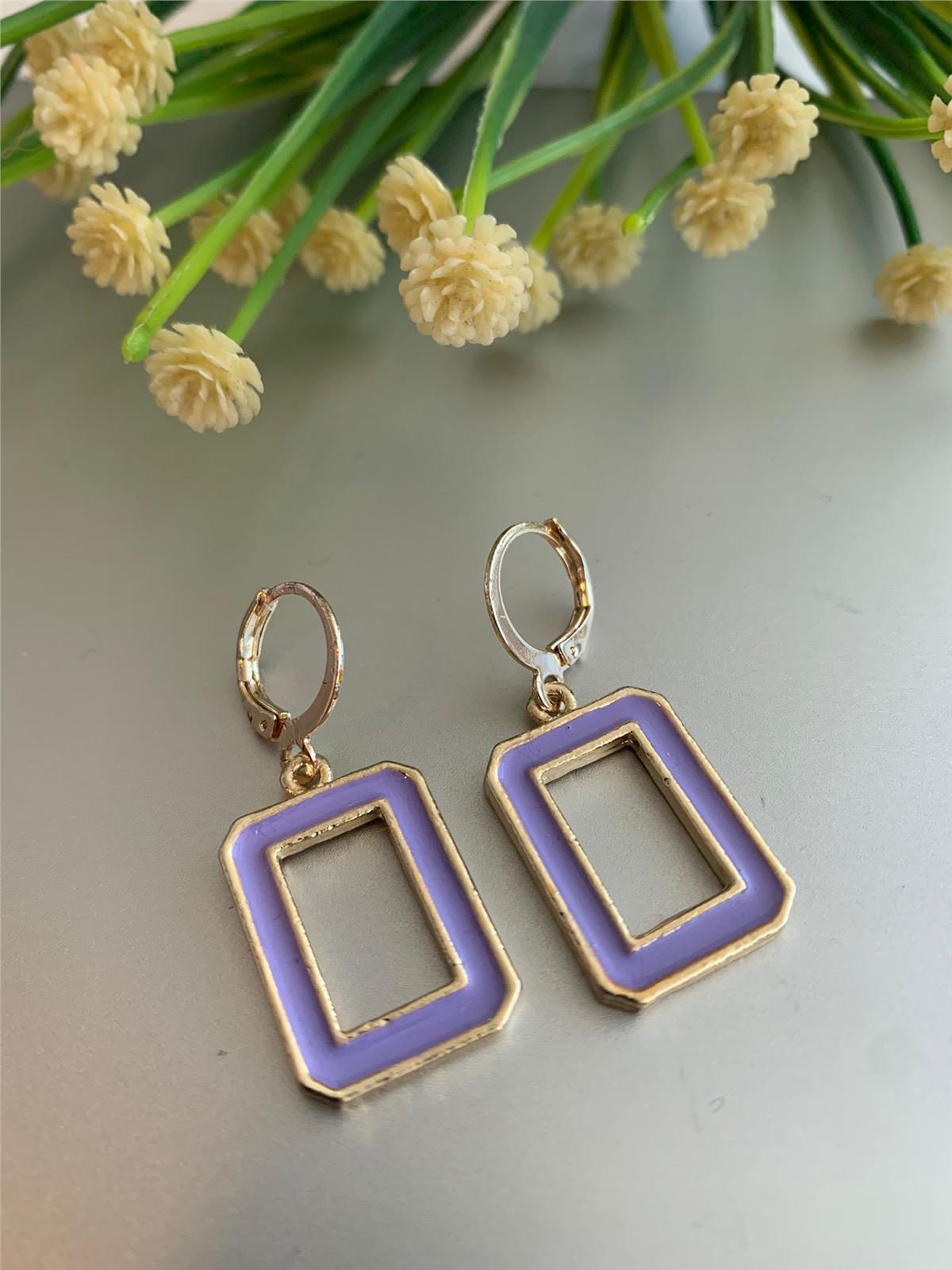 Mor Dikdörtgen Halkalı Küpe