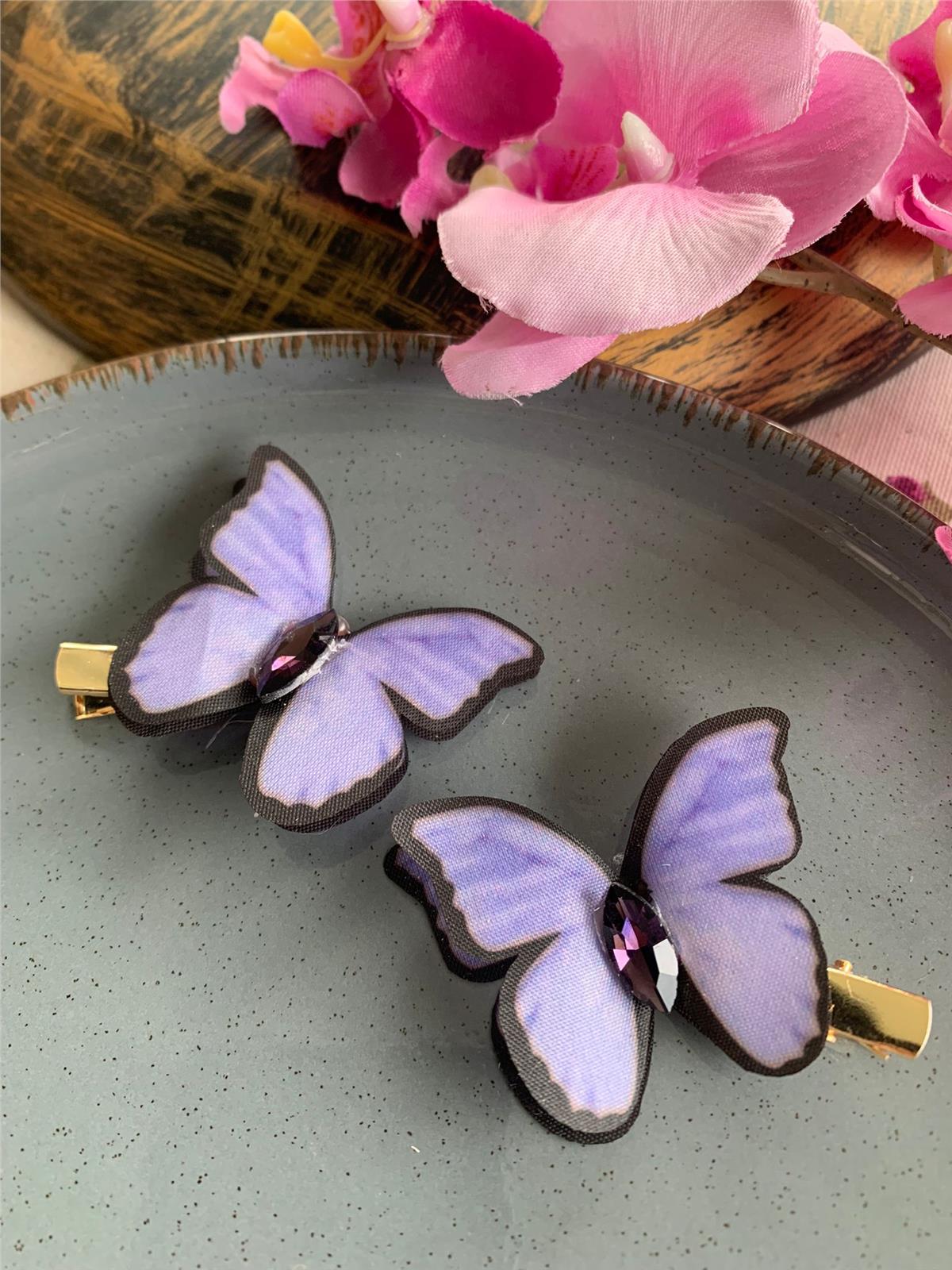 Mor İkili Kelebekli Pens Toka