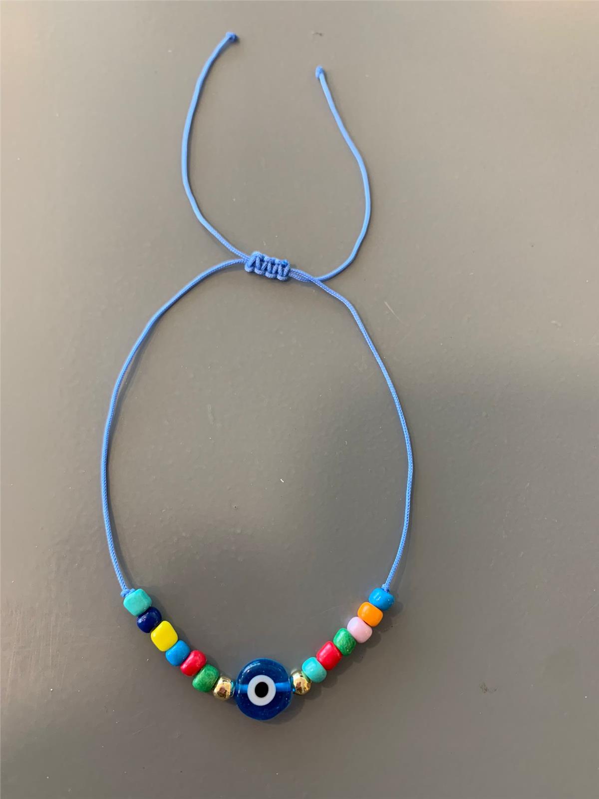 Nazar Boncuklu Mavi İpli Renkli Halhal