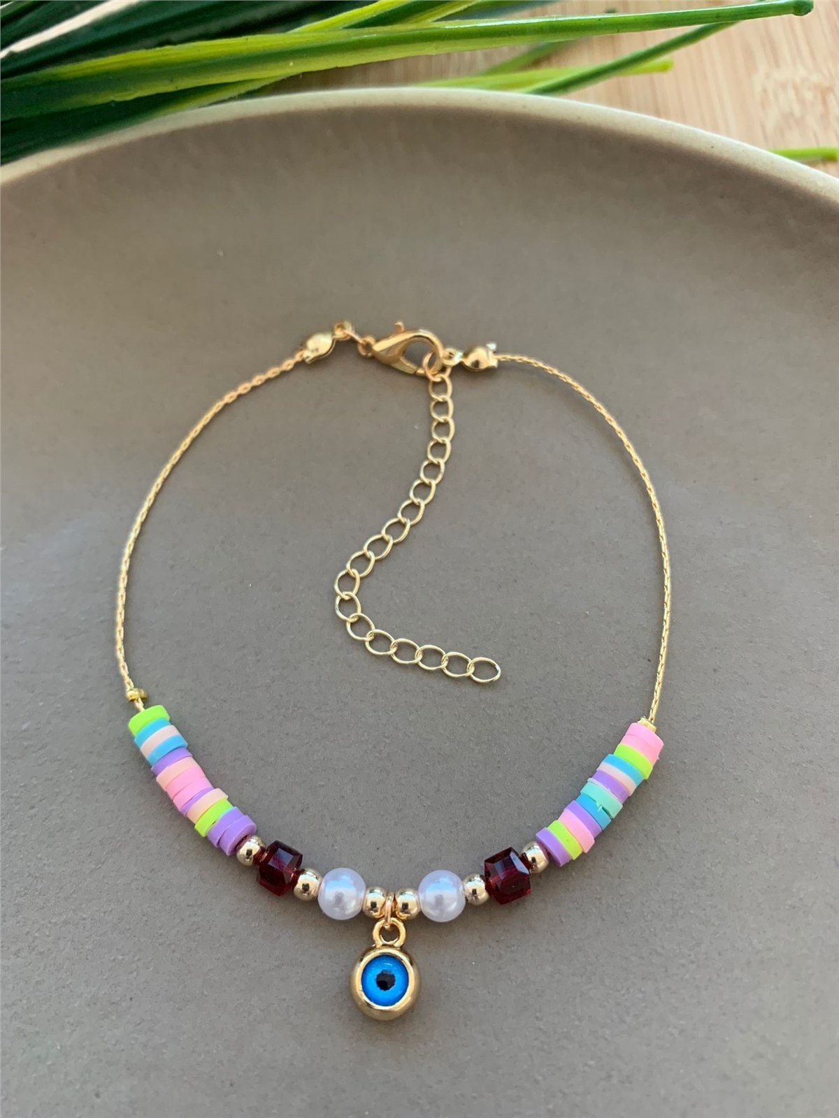 Nazar Boncuklu Pastel Renk Fimo Boncuklu Halhal