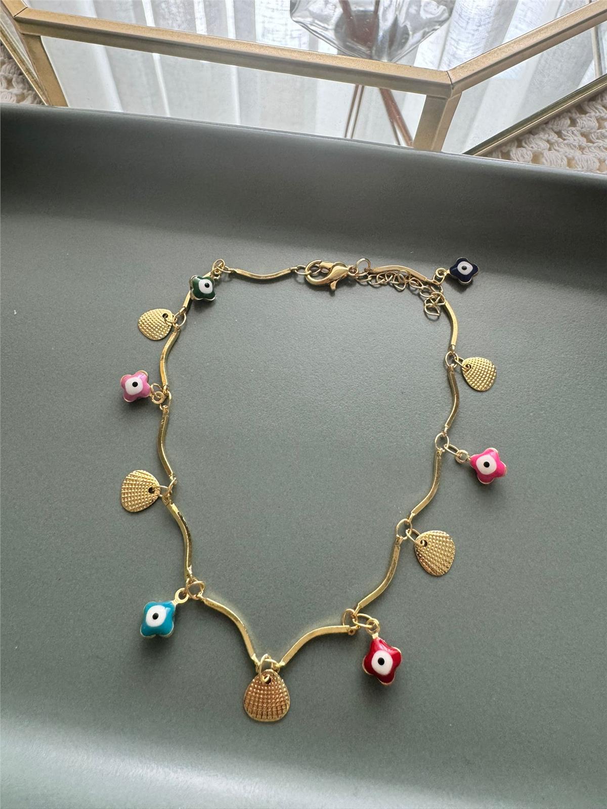 Nazar Boncuklu ve Deniz Kabuklu Charm Halhal