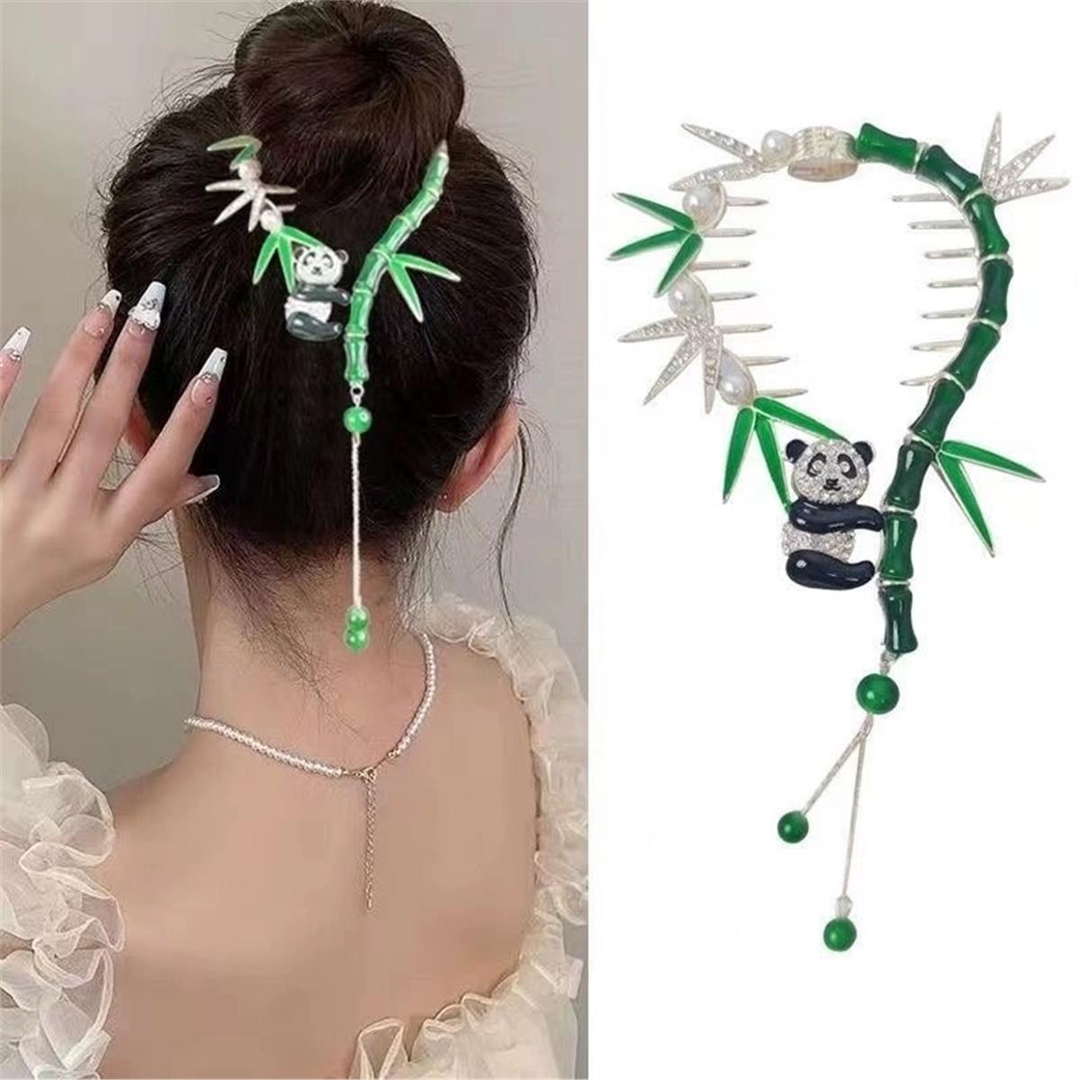 Panda ve Bambu Sallantılı Topuz Tokası
