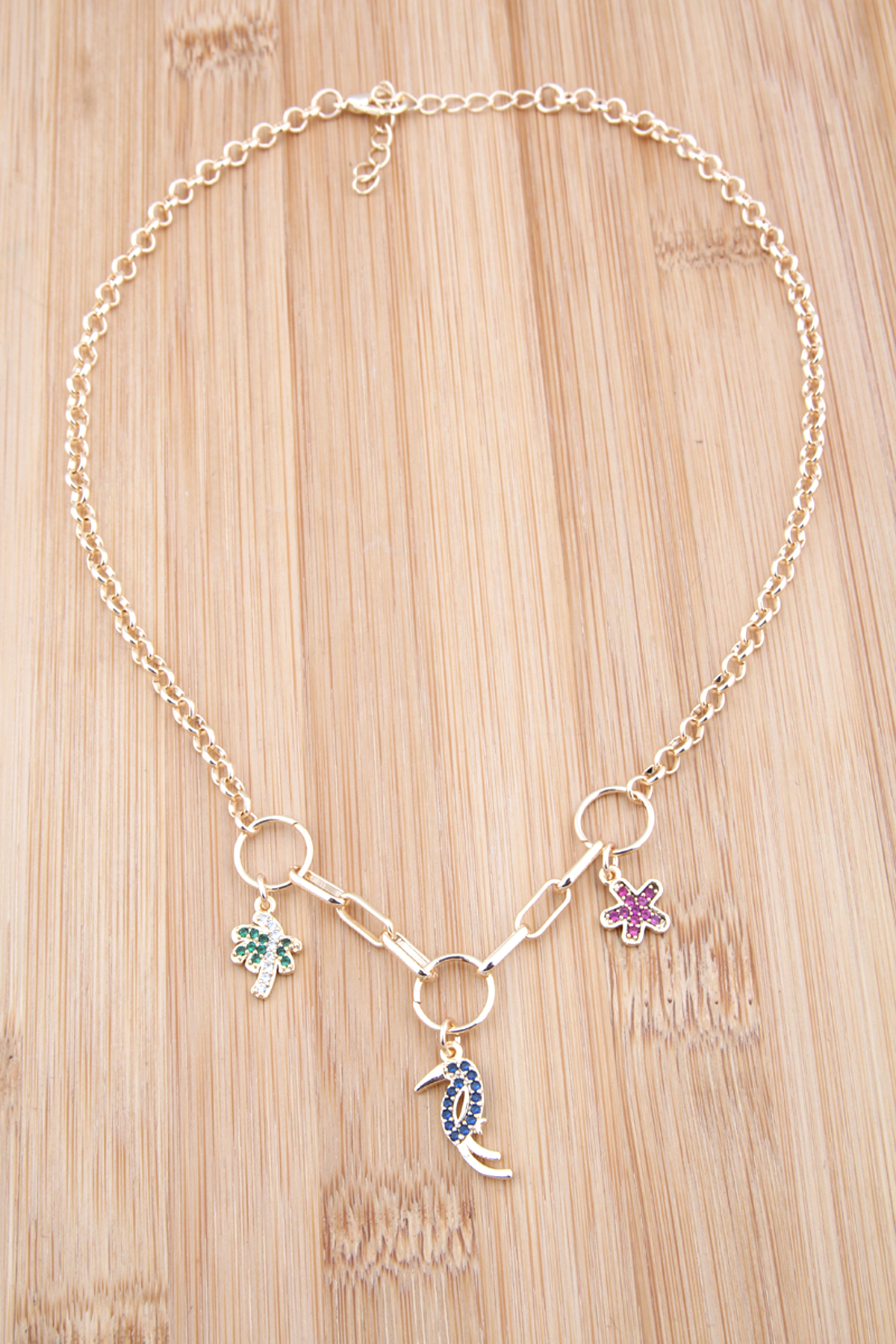 Papağan Çiçek Palmiye Figürlü Kolye