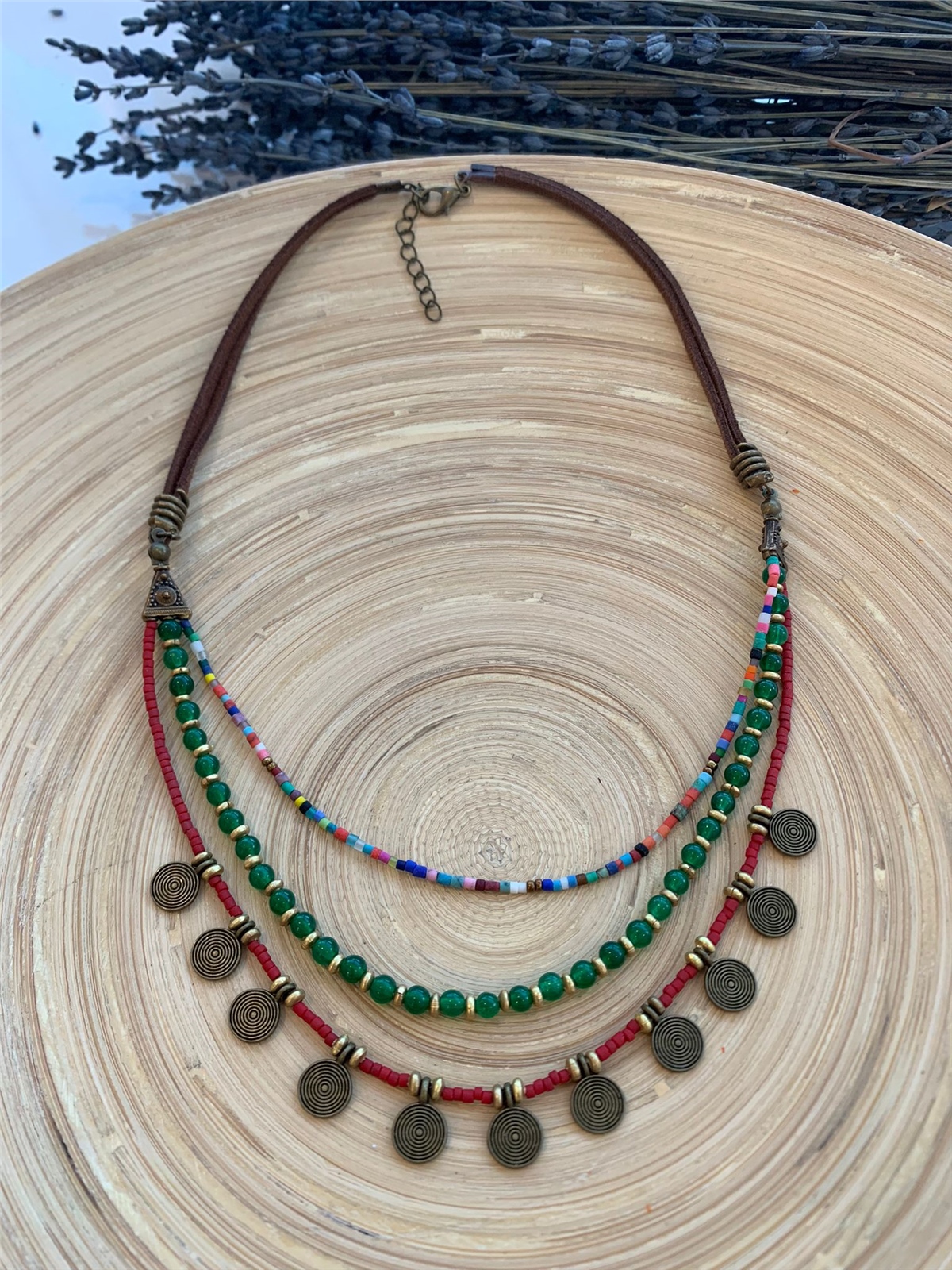 Para Figürlü Yeşil Kırmızı Kolye