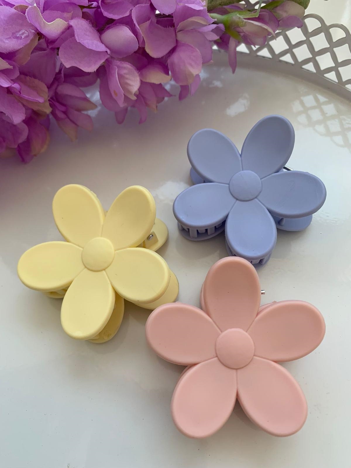 Pastel Pembe Lila Sarı 3 Lü Çiçek Toka