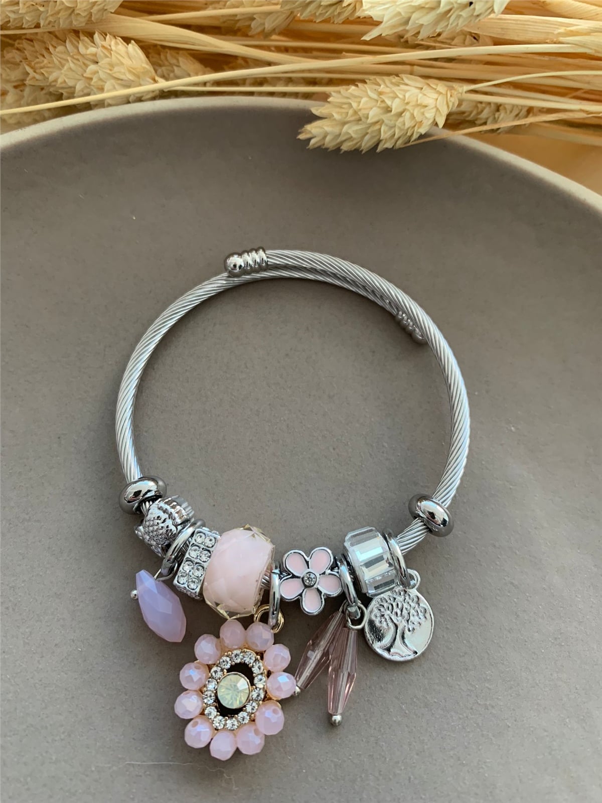 Pembe Çiçekli Charm Bileklik