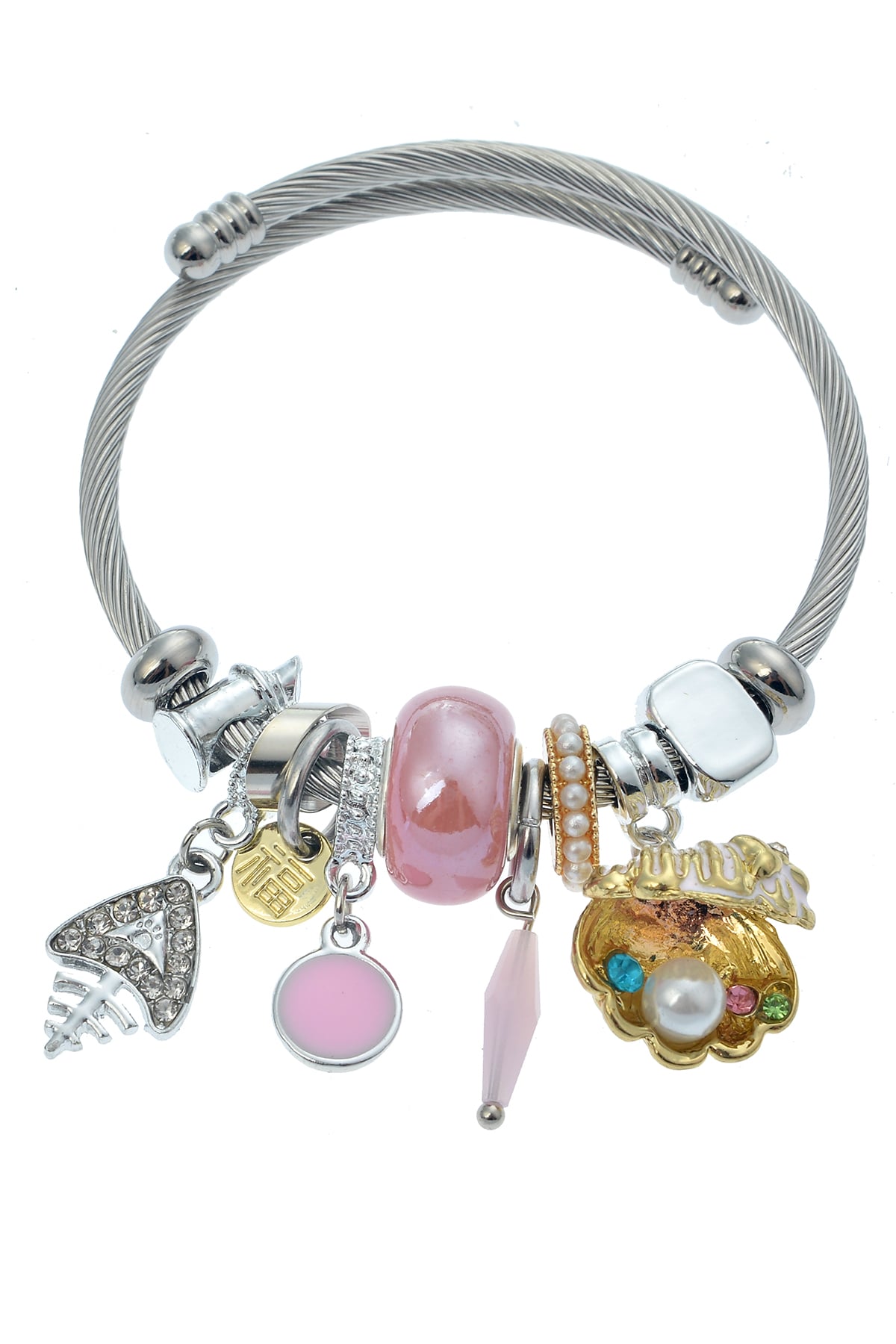 Pembe Deniz Kabuklu Balık Figürlü Charm Bileklik