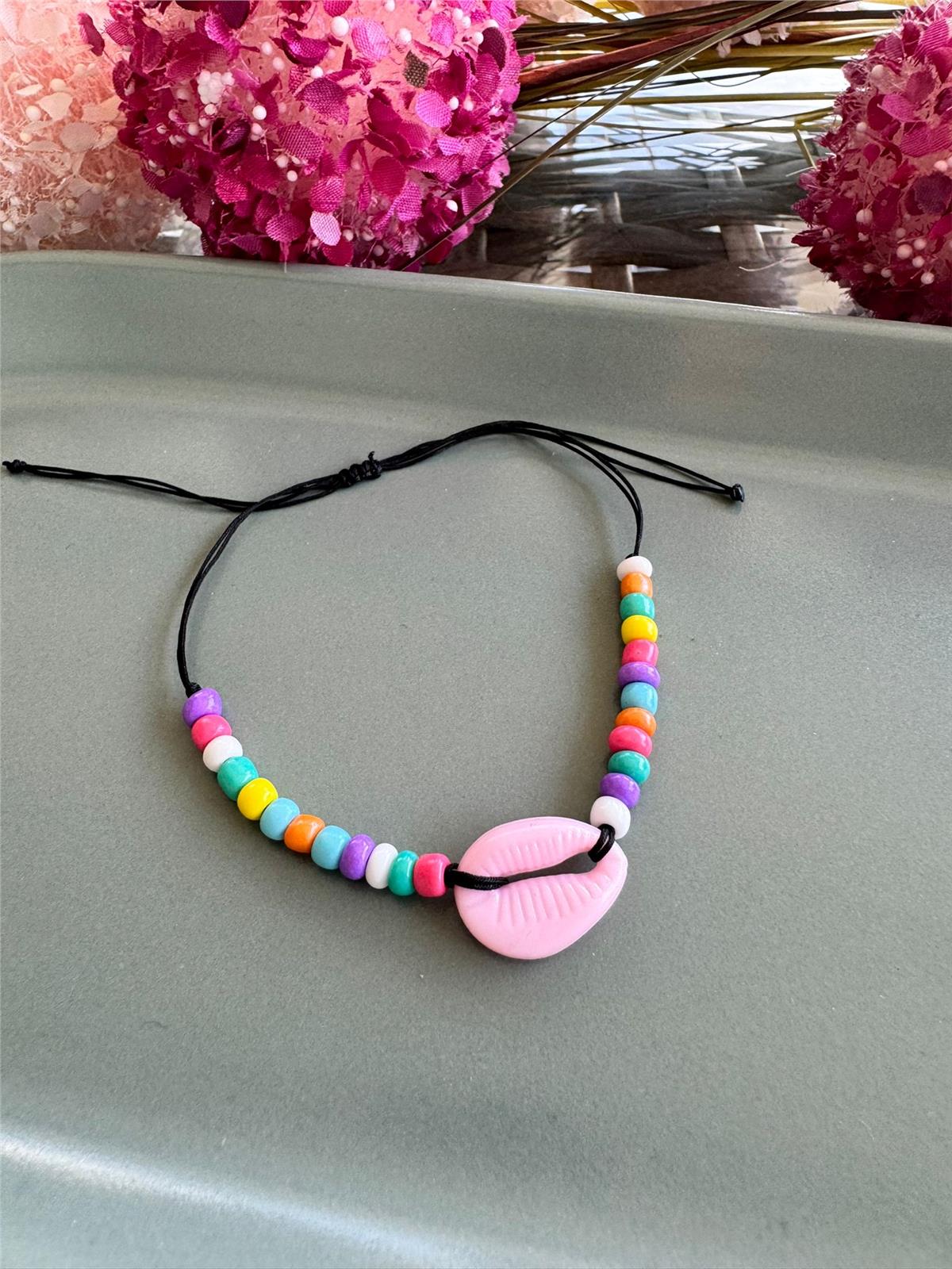 Pembe Deniz Kabuklu Boncuklu Halhal