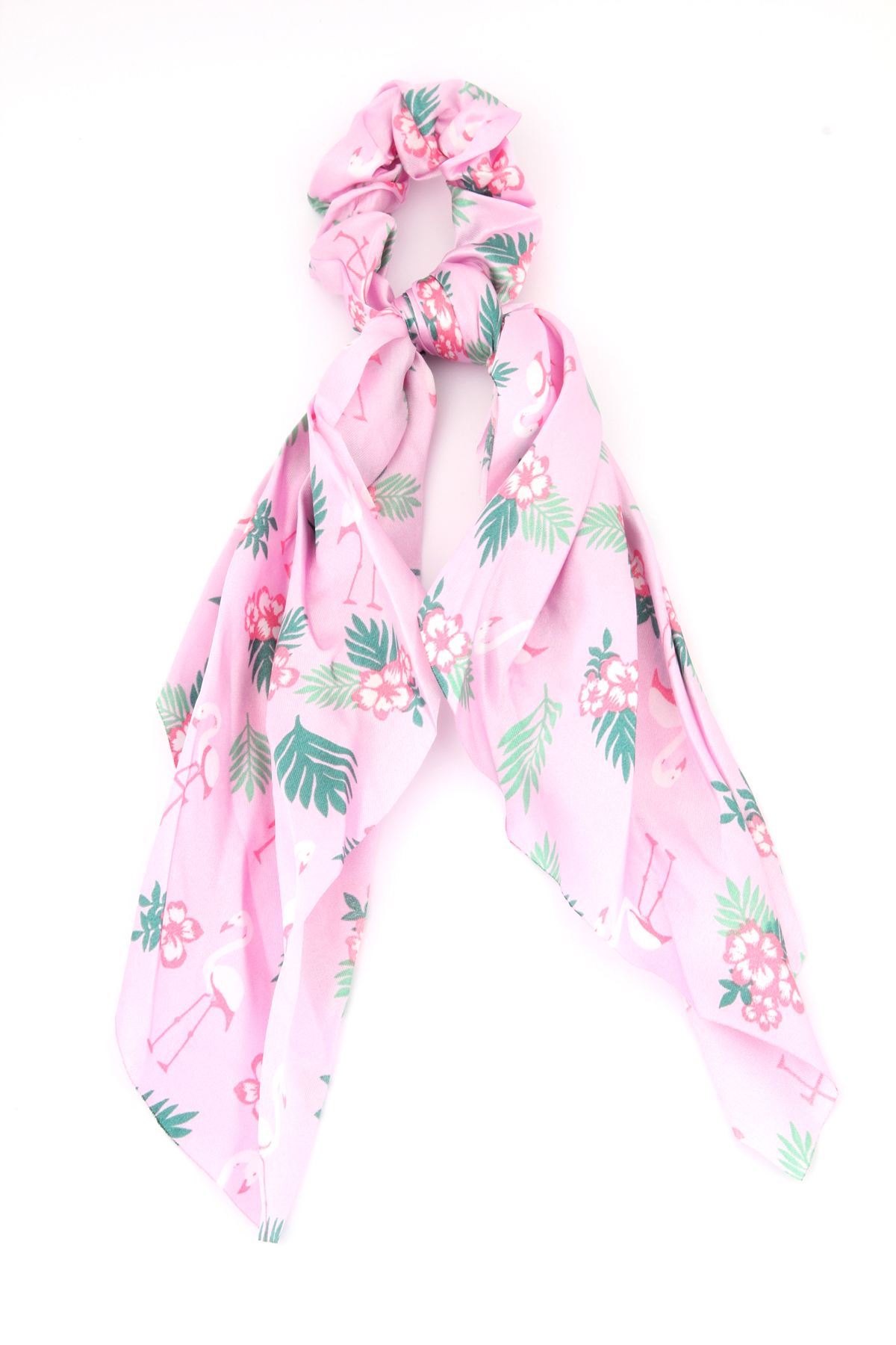 Pembe Flamingo Desenli Scrunchie Fular Toka