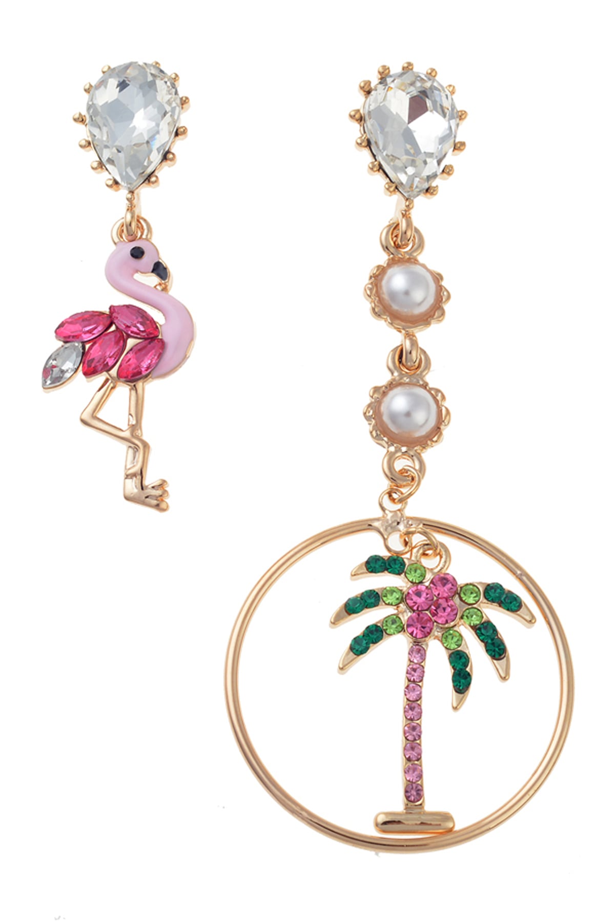 Pembe Flamingo Palmiye Asimetrik Küpe