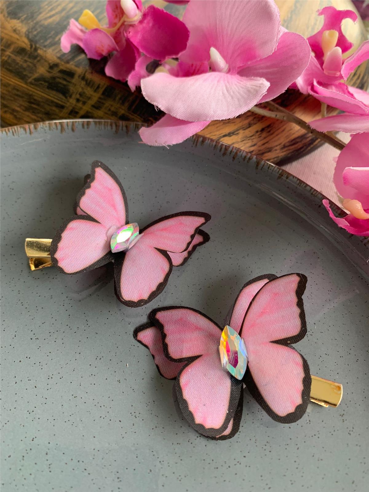 Pembe İkili Kelebekli Pens Toka