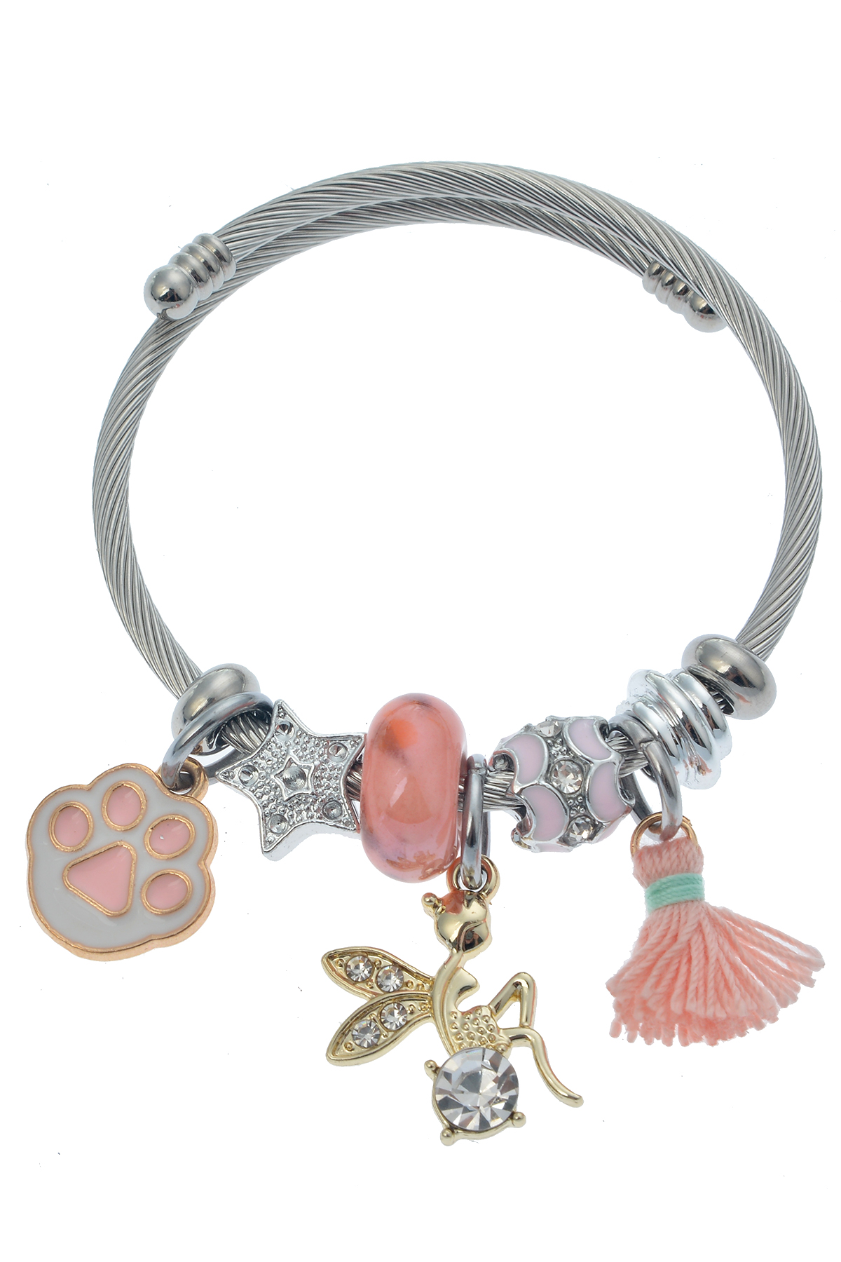 Pembe Kanatlı Kız Pati Figürlü Charm Bileklik