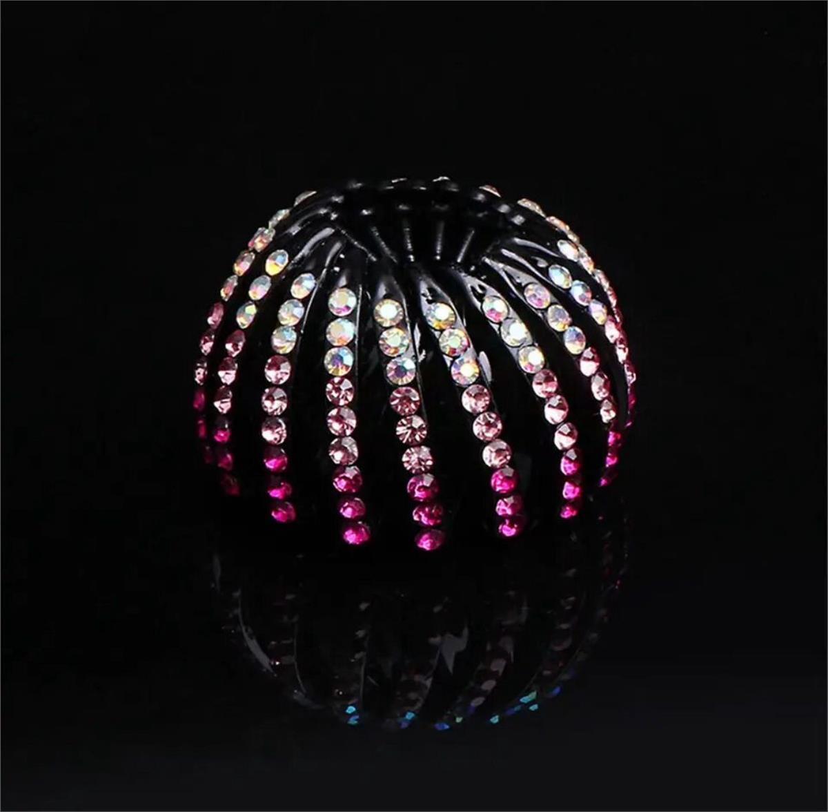 Pembe Kristalli Taraklı Açılabilir Topuz Tokası