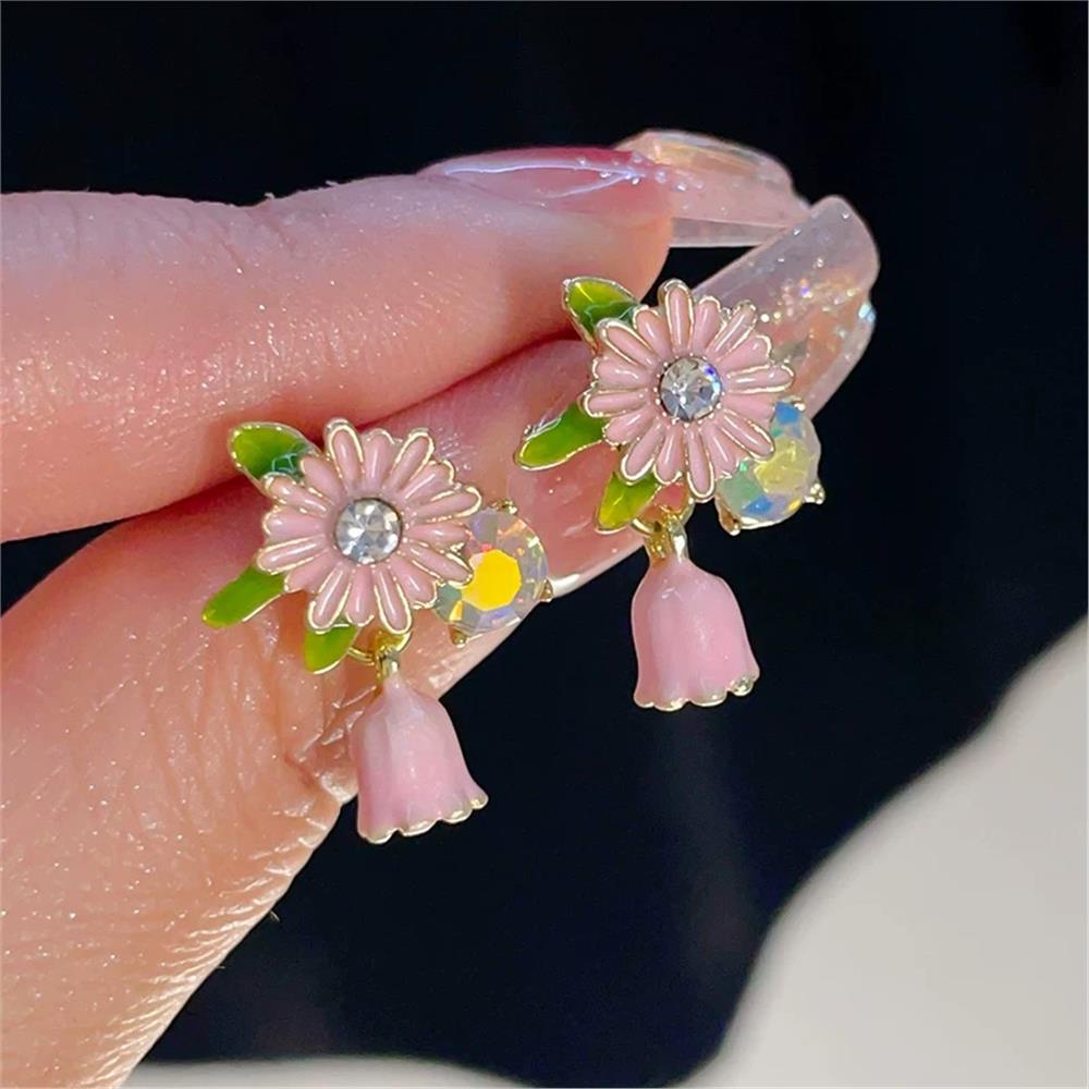 Pembe Lale Çiçek Küpe