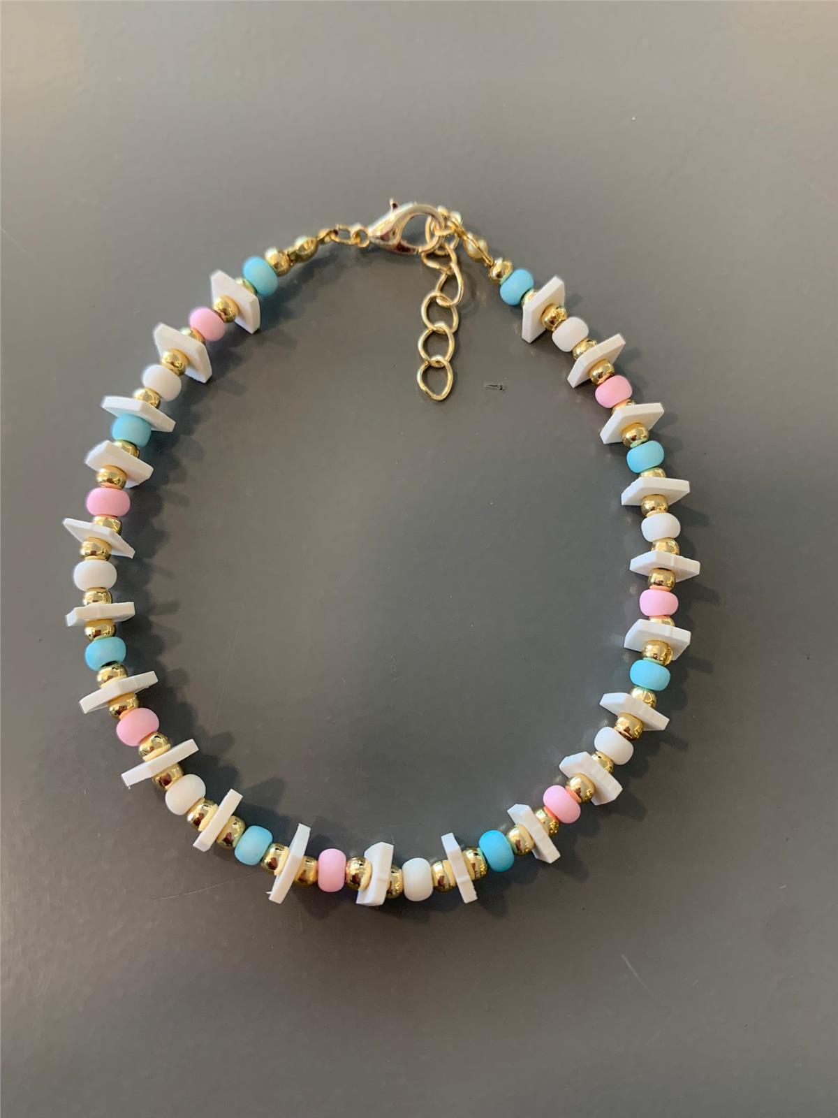 Pembe Mavi Beyaz Boncuklu Halhal