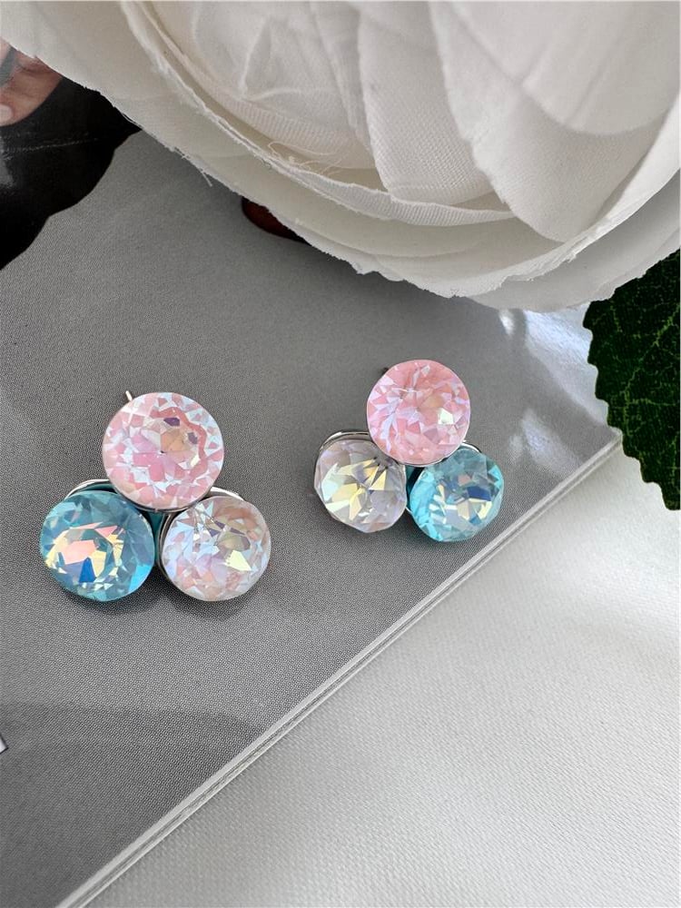 Pembe Mavi Janjan Taşlı Küpe