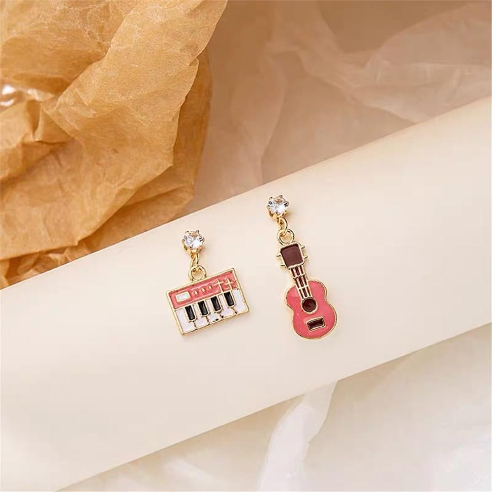 Pembe Mini Gitar ve Piyano Küpe
