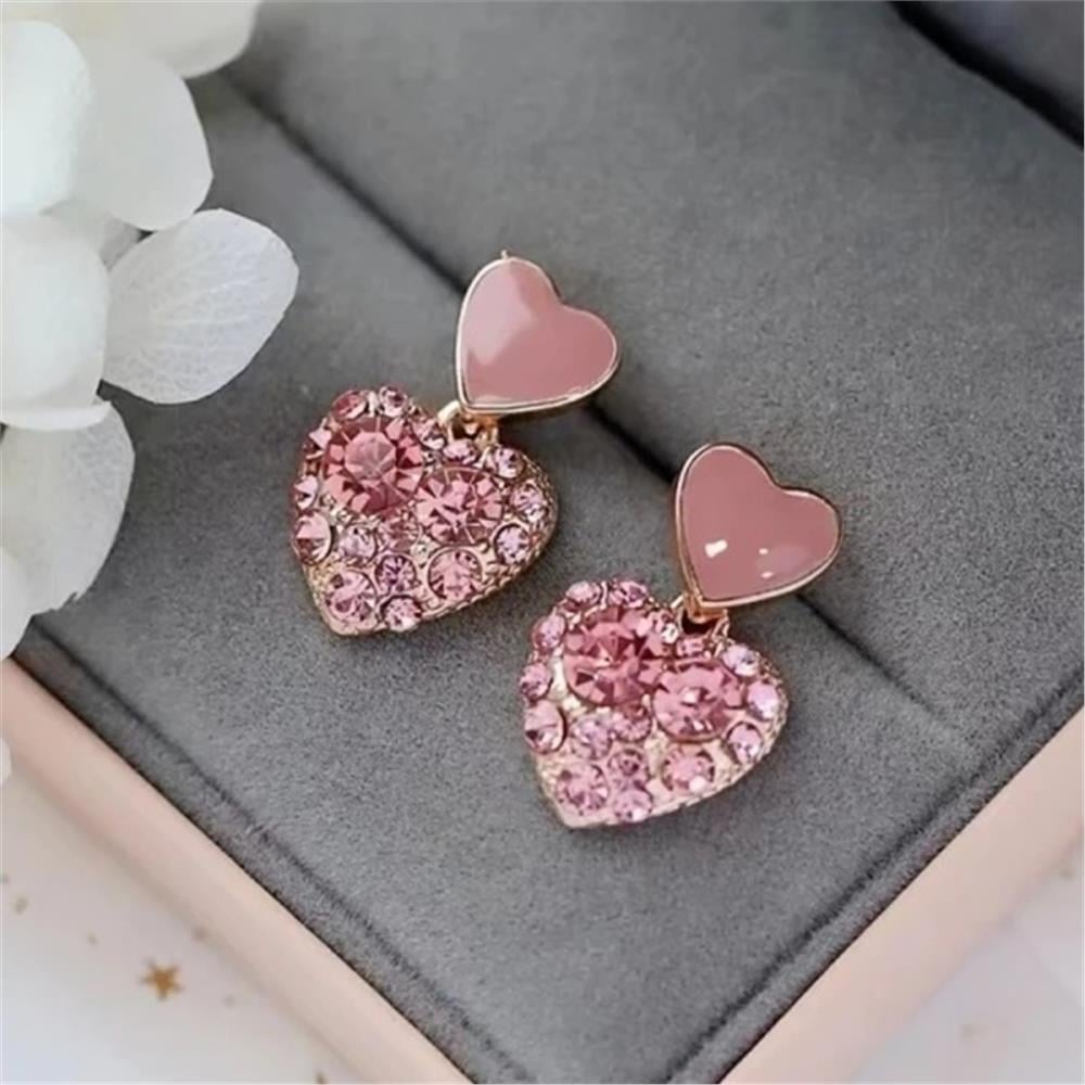 Pembe Taşlı Kalp Küpe