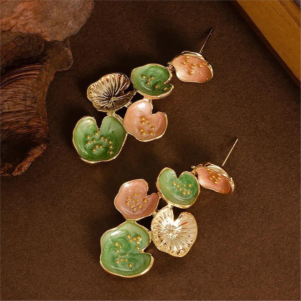 Pembe Yeşil Lotus Küpe