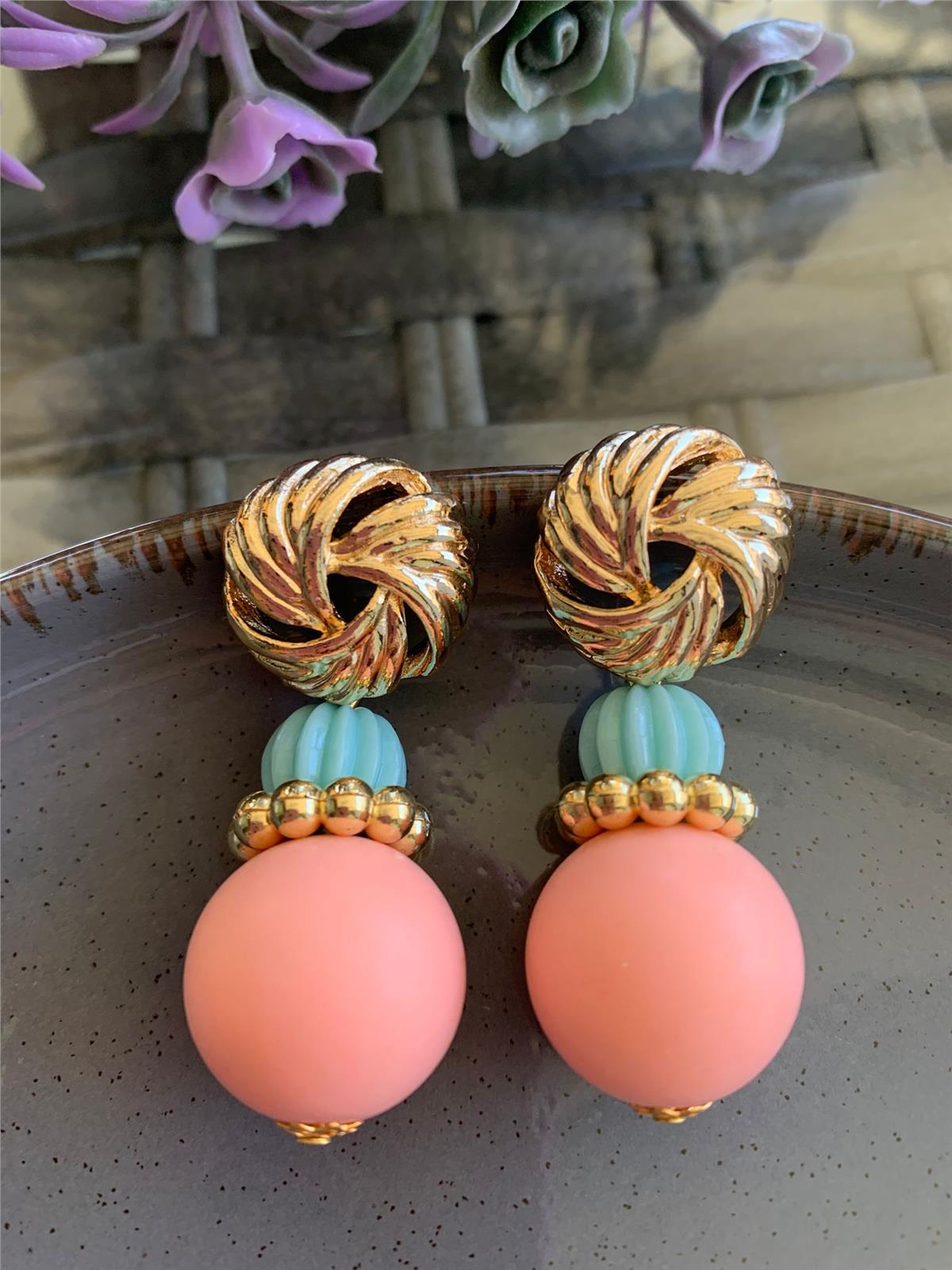 Pudra Pembe Mint Yeşil Top Boncuklu Tasarım Küpe