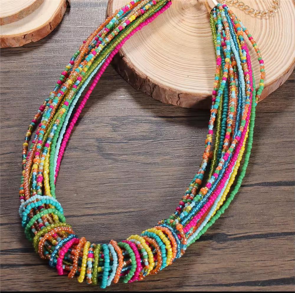 Renkli Boncuklu Çoklu Kolye