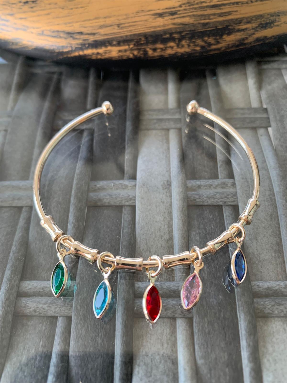 Renkli Kristal Charm İnce Kelepçe Bileklik