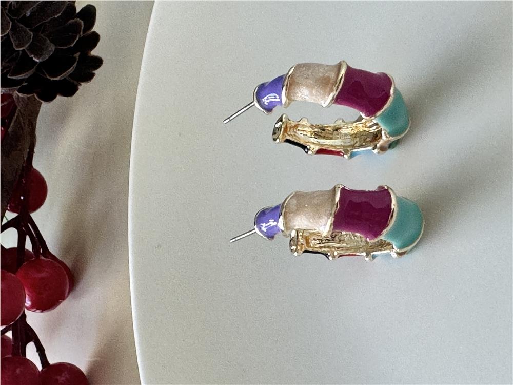 Renkli Mineli Halka Küpe