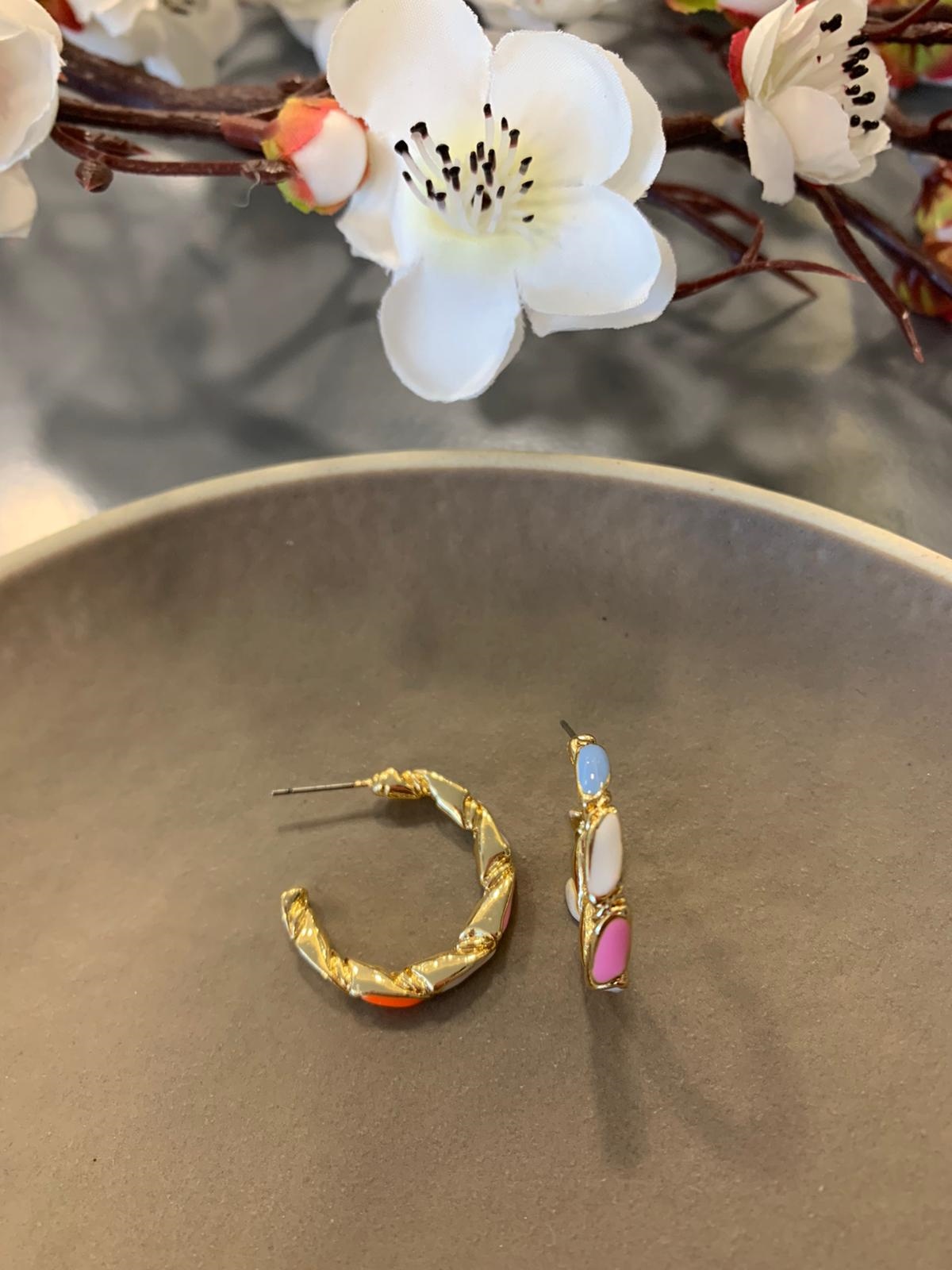 Renkli Pastel Mineli Halka Küpe