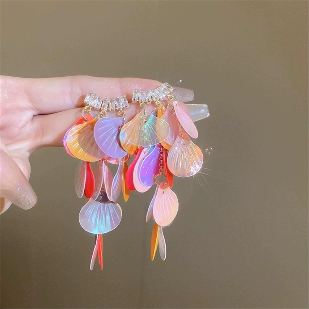 Renkli Pullu Deniz Kabukları Baget Kristalli Küpe