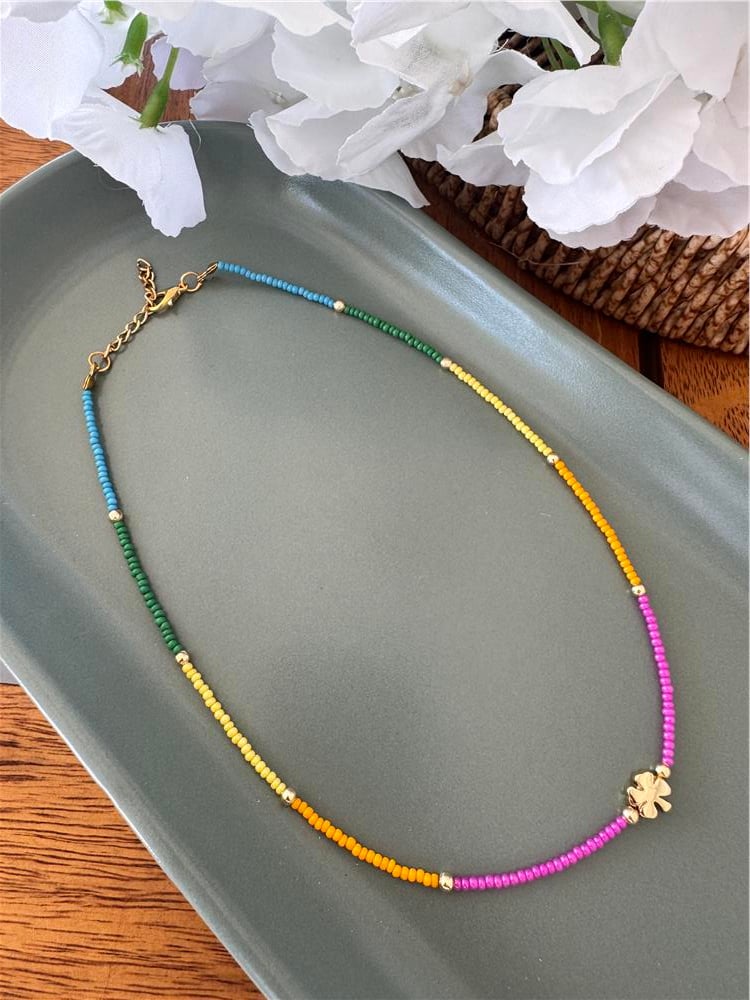 Renkli Yonca Figürlü Boncuk Kolye