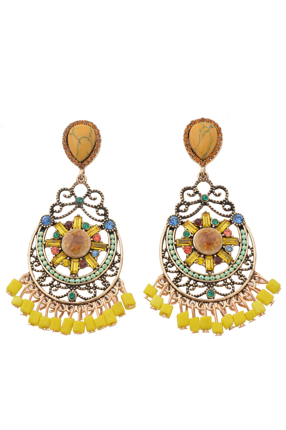 Sarı Taşlı Etnik Küpe