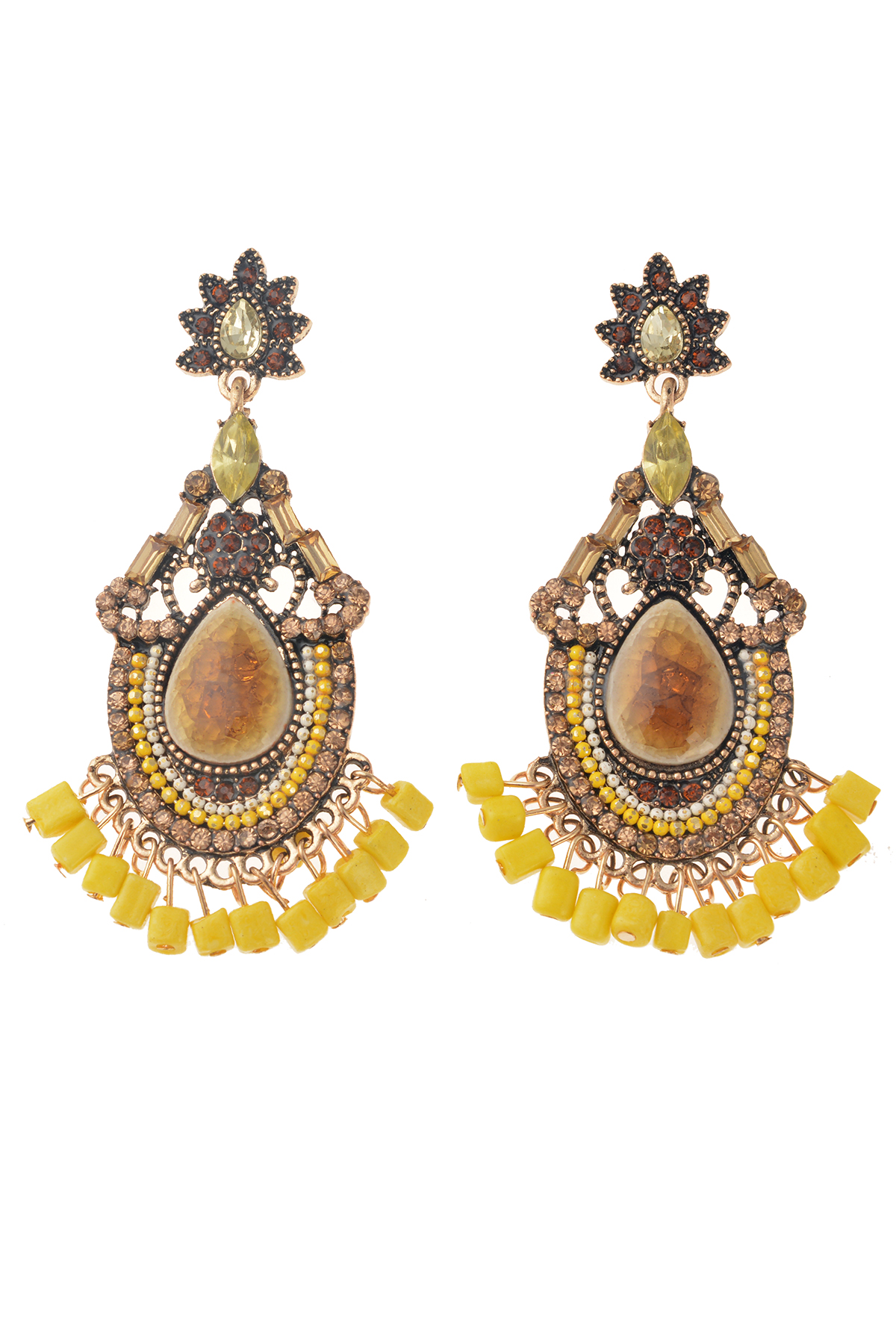 Sarı Taşlı Etnik Küpe