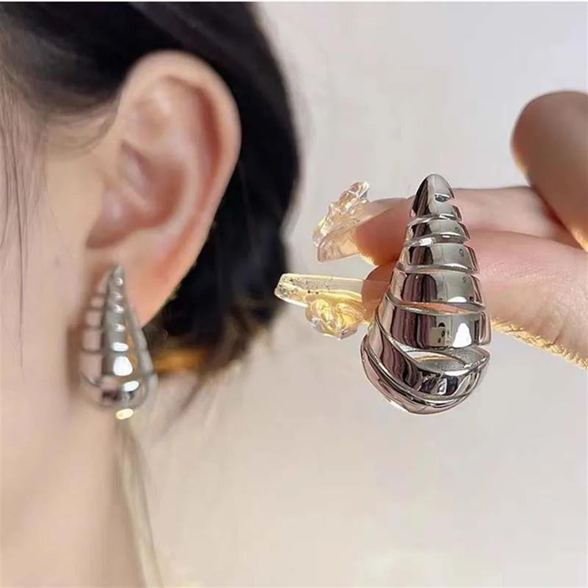 Silver Büyük Spiral Damla Küpe