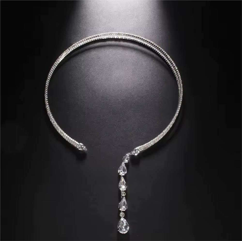 Silver Damla Kristalli Choker Kolye