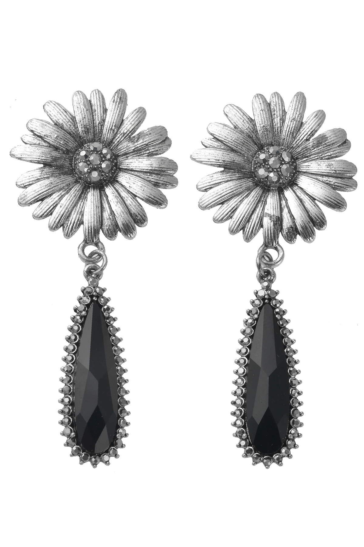 Silver Damlalı Gold Çiçek Küpe