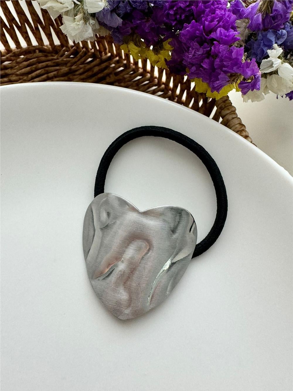 Silver Dokulu Kalp Metal ve Lastik Toka