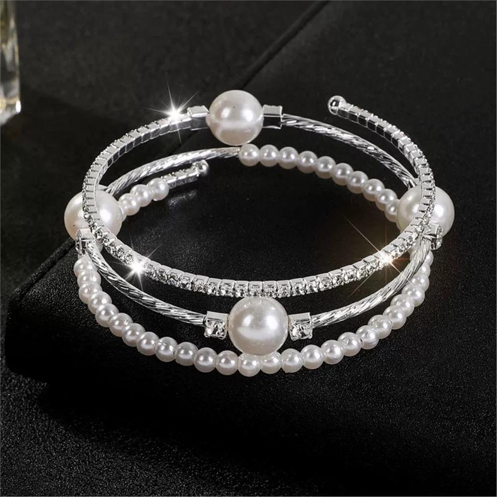 Silver İncili Taşlı Sarmal Bileklik