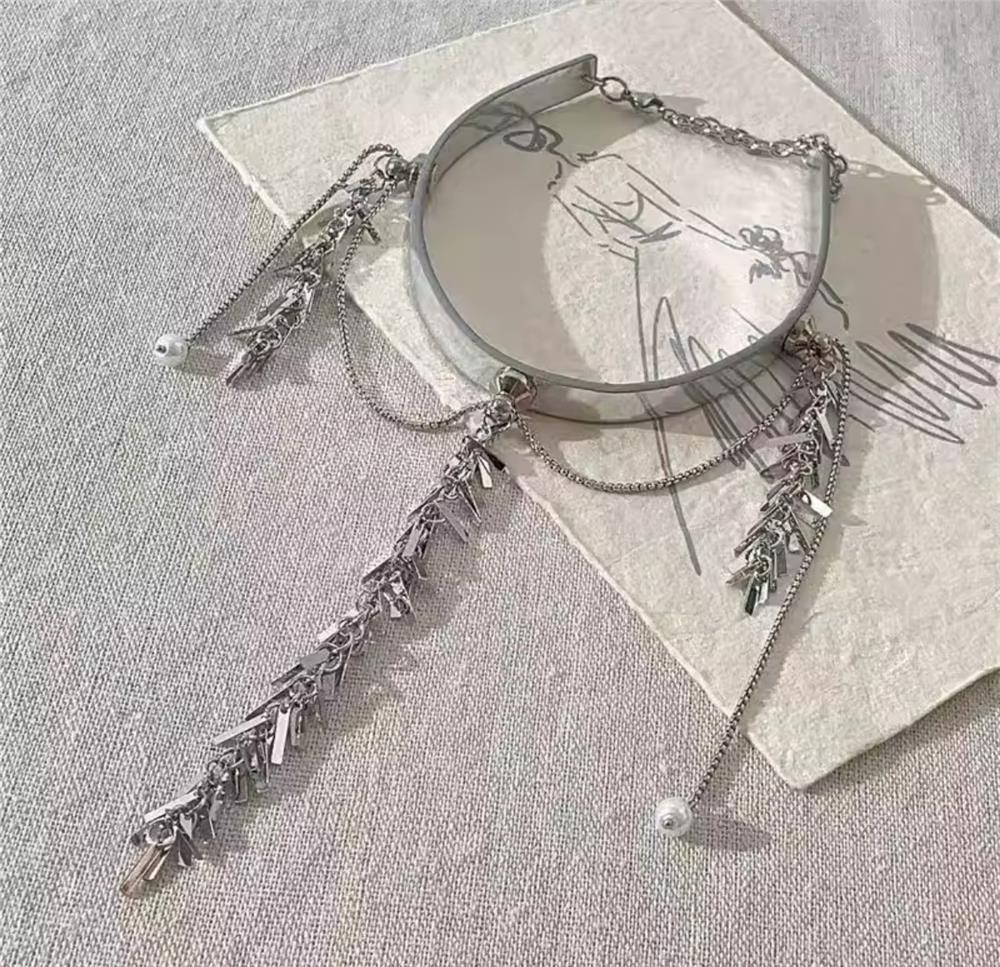 Silver Saçaklı Deri Choker Kolye