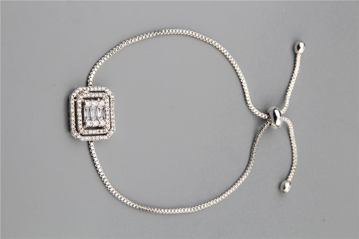 Silver Zirkon Baget Taşlı Asansörlü Bileklik