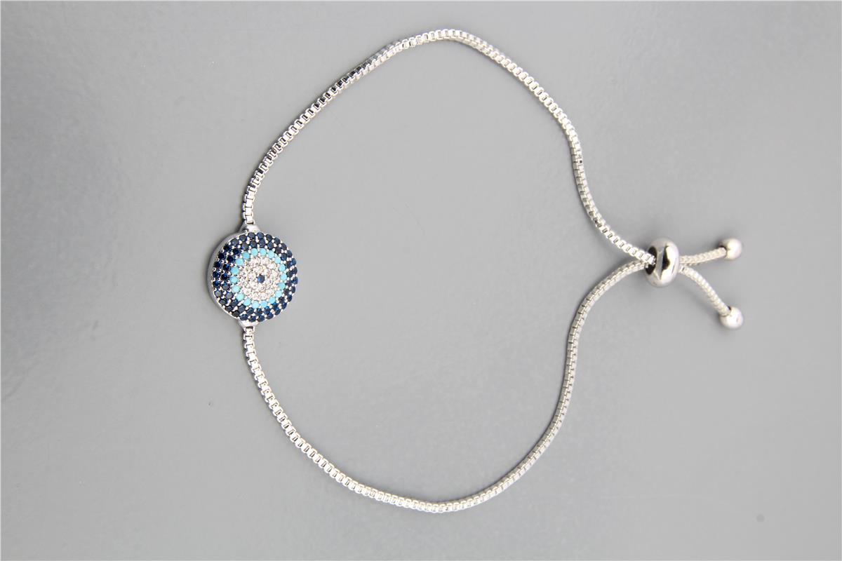 Silver Zirkon Nazar Top Asansörlü Bileklik