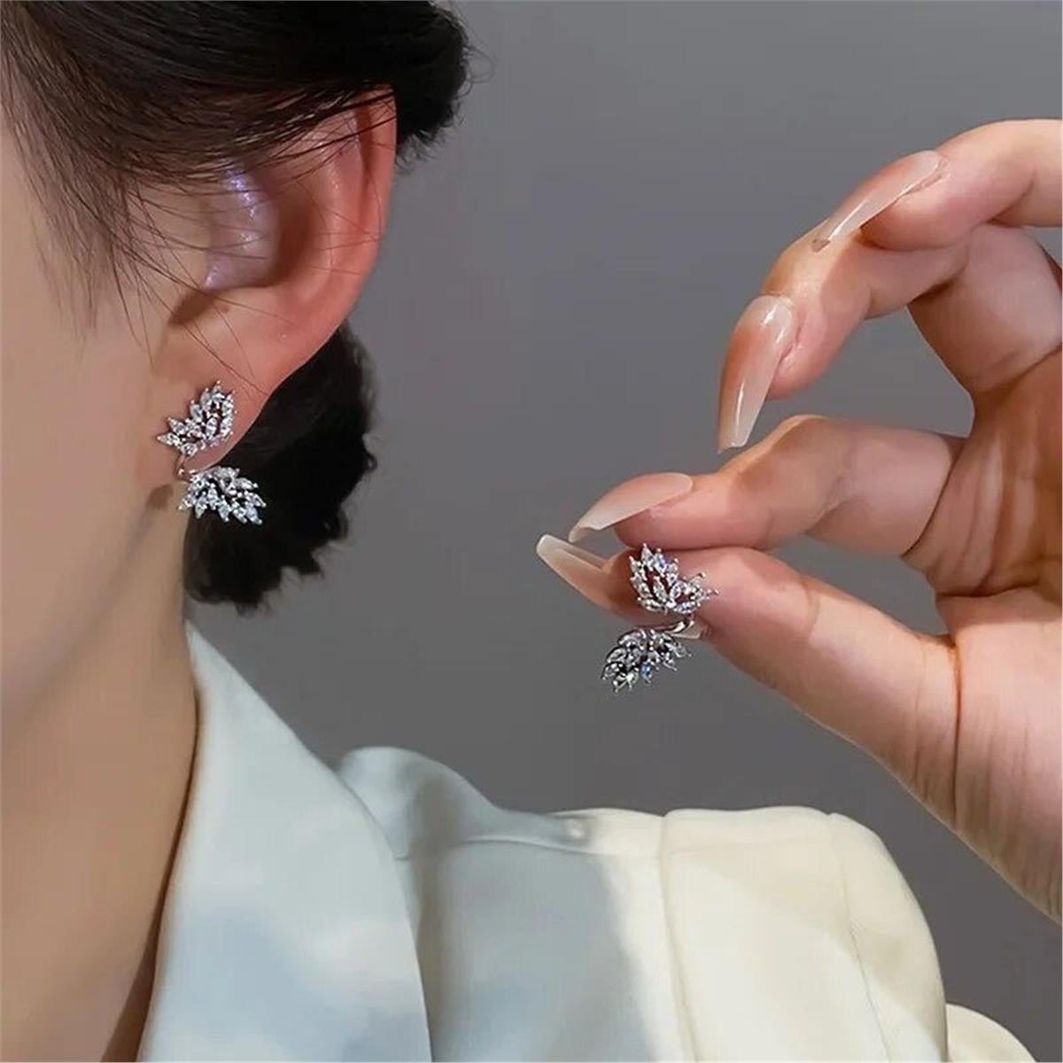 Silver Zirkon Taşlı Kelebek Küpe