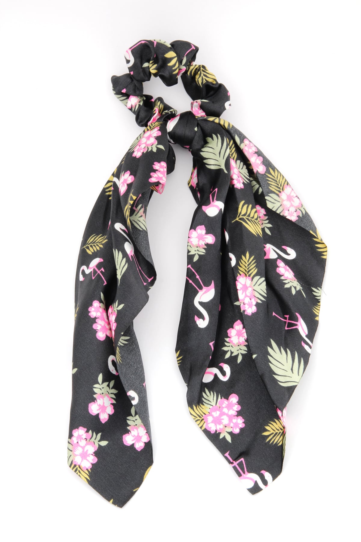 Siyah Flamingo Desenli Scrunchie Fular Toka