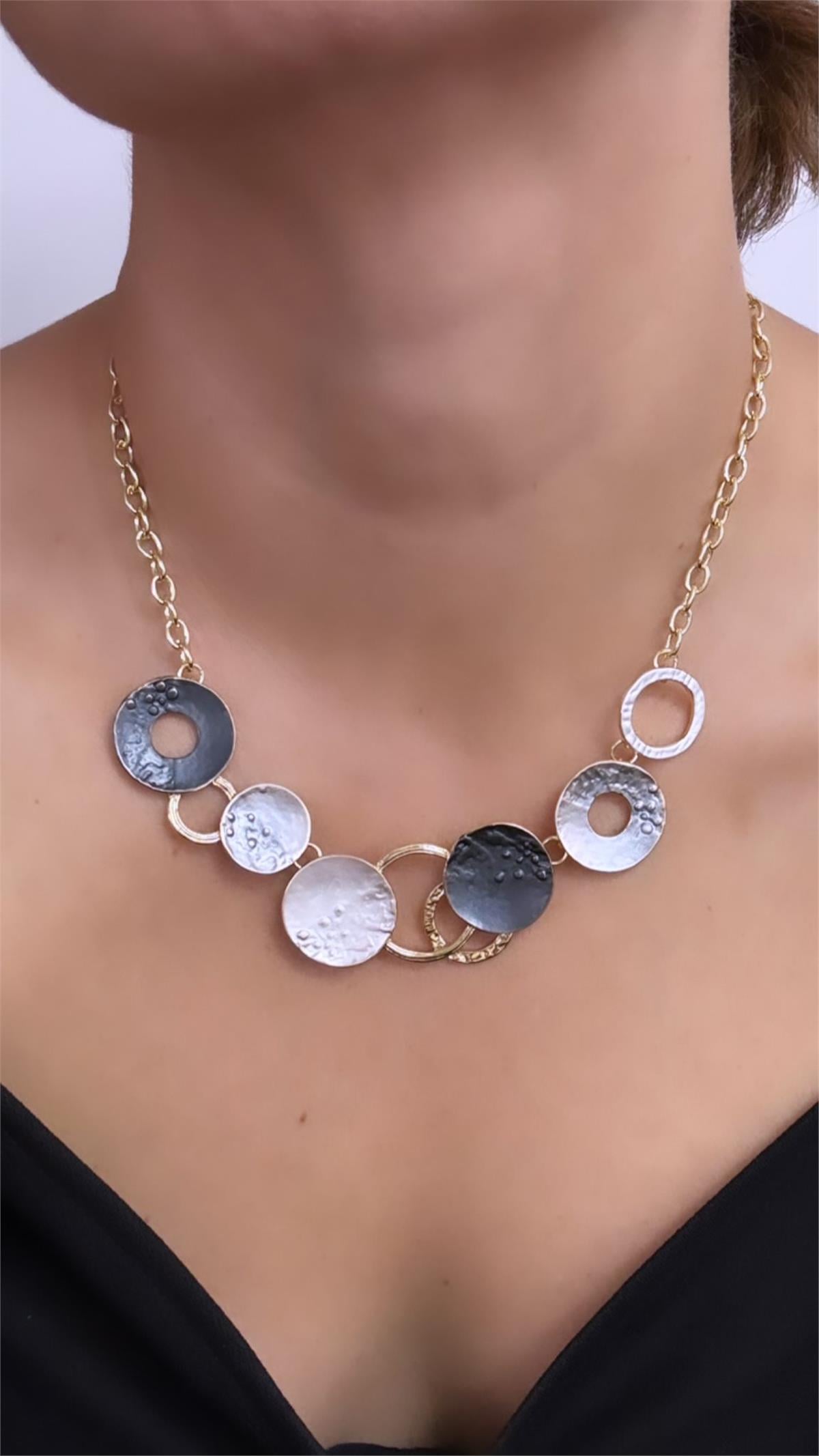 Siyah Gri Daire Kolye