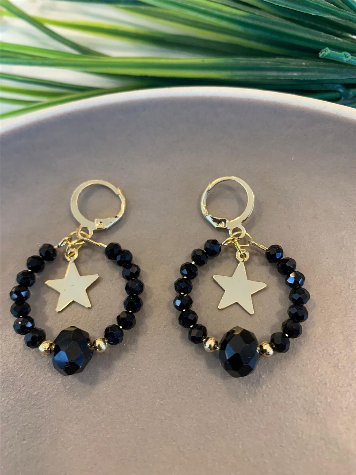 Siyah Kristalli Yıldızlı Küpe