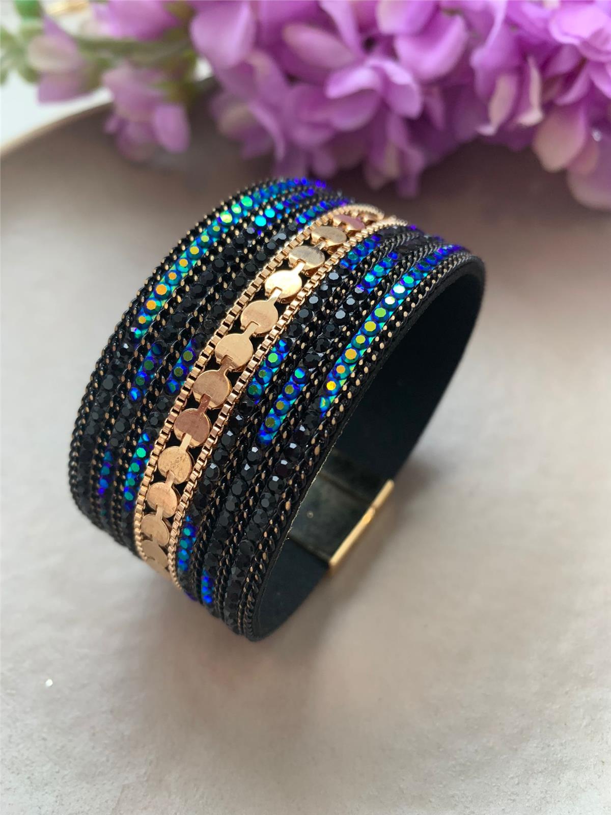 Siyah Saks Mavi Gold Mıknatıslı Bileklik