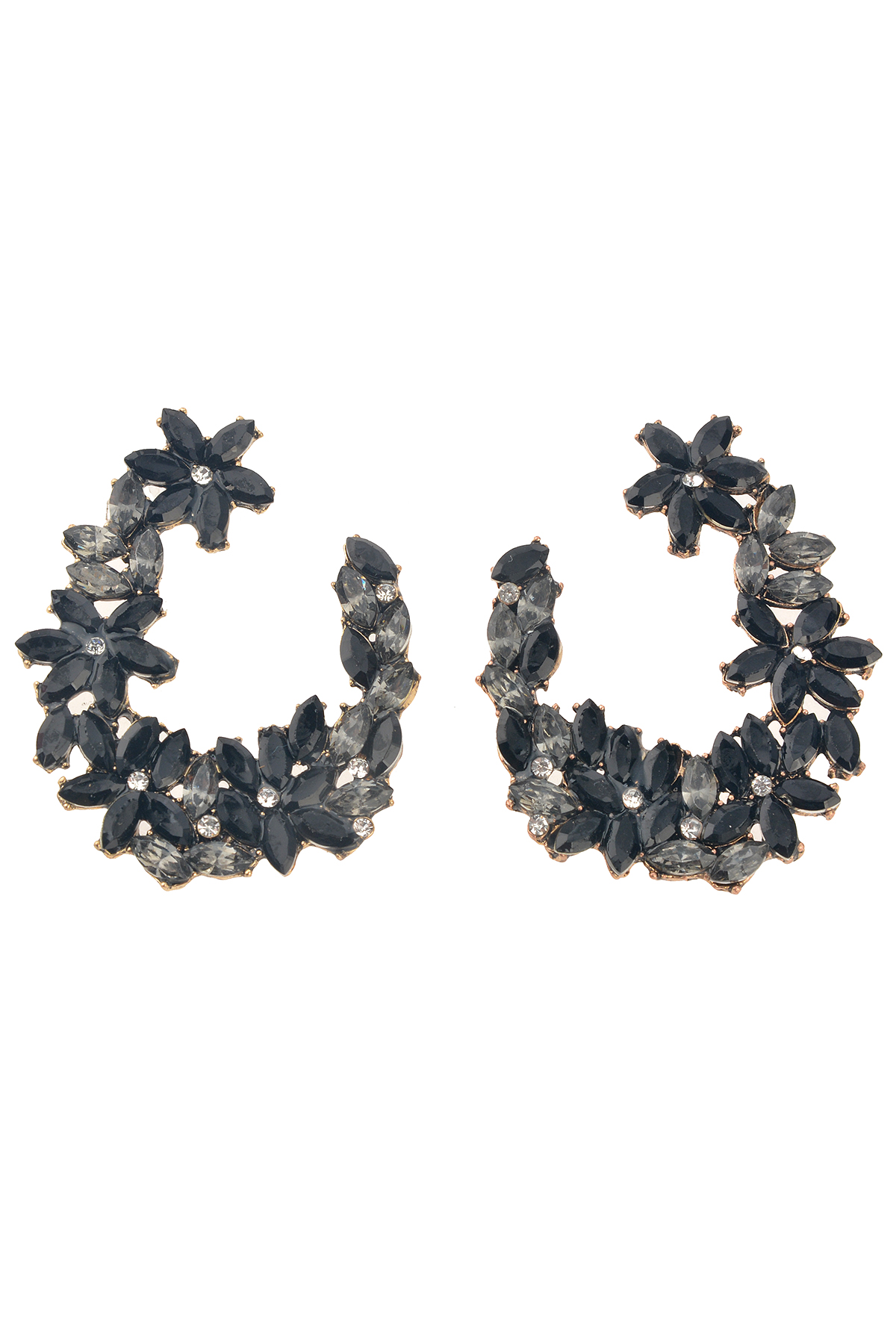 Siyah Taşlı Çiçek Küpe