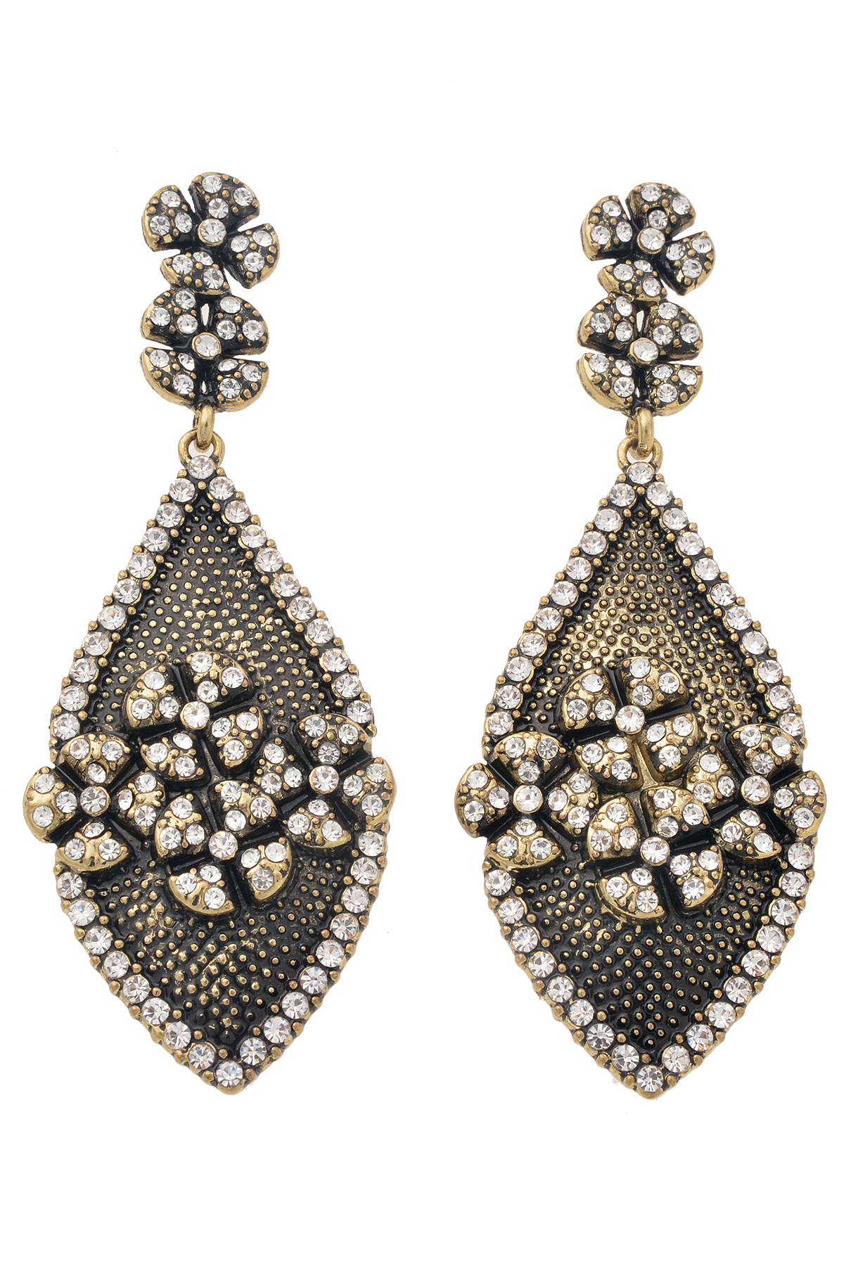 Taşlı Çiçekli Antik Gold Küpe